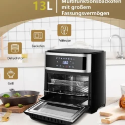 13 L Ofen 8 in 1 Luftfritteuse mit Touchscreen 31 x 34,5 x35 cm Schwarz