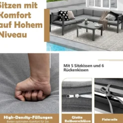 Lounge-Set aus Aluminium Gartenlounge für 4-5 Personen Gartenmöbel-Set Grau