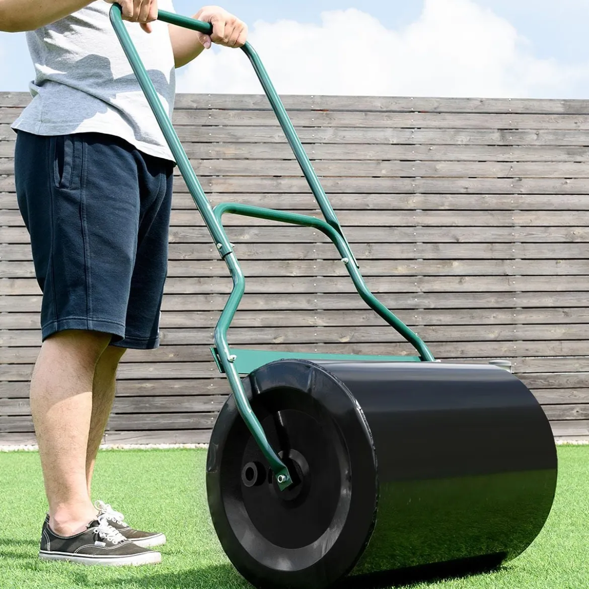 60 L Rasenwalze Gartenwalze mit U-förmigem Griff & Abnehmbarem Ablassstopfen