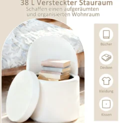 38 L Schminkhocker mit Rückenlehne & 9cm schwammgepolstertem Sitz Sitzhocker Ottomane