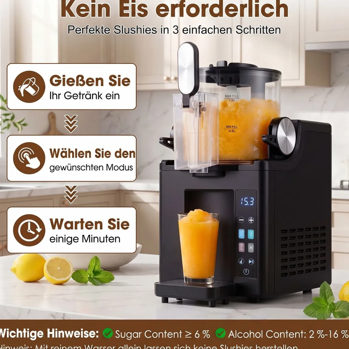 1,5 L Slush Maschine mit Kompressor Slushie Maschine mit LED Touch Steuerung & 4 Modi