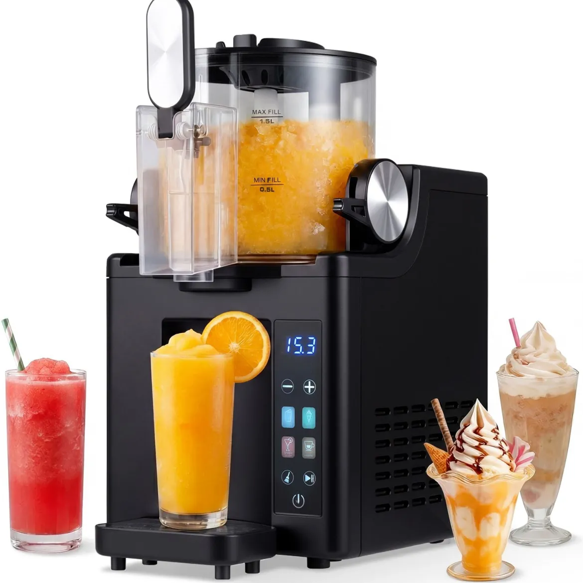1,5 L Slush Maschine mit Kompressor Slushie Maschine mit LED Touch Steuerung & 4 Modi