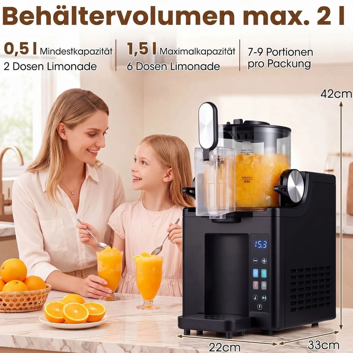 1,5 L Slush Maschine mit Kompressor Slushie Maschine mit LED Touch Steuerung & 4 Modi