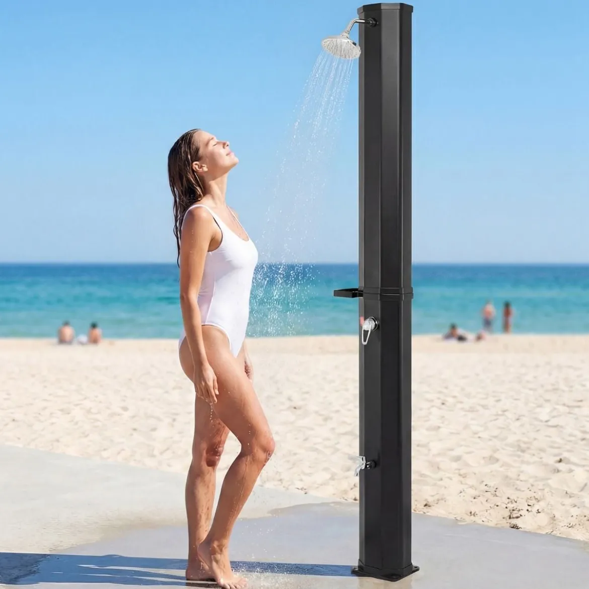60L Solardusche inkl. Abdeckung Gartendusche mit Ablage Warmes Wasser Pooldusche Schwarz