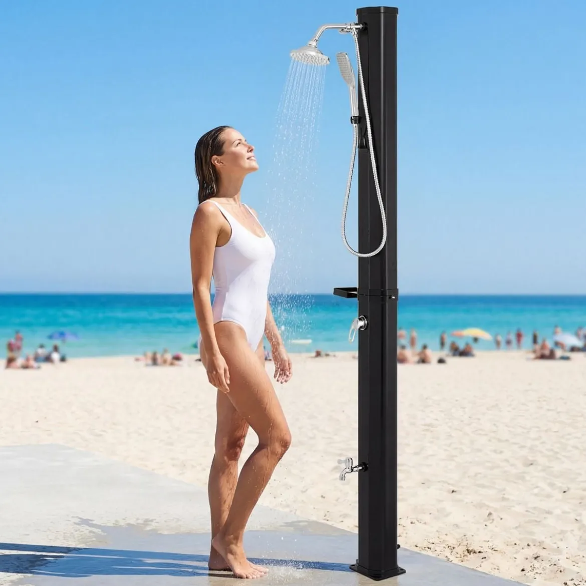 35L Solardusche mit Handbrause inkl. Abdeckung Gartendusche mit Ablage Pooldusche Schwarz