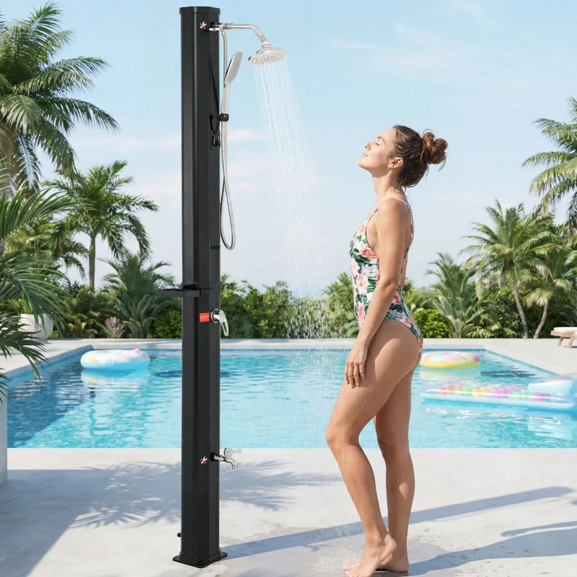 35L Solardusche mit Handbrause inkl. Abdeckung Gartendusche mit Ablage Pooldusche Schwarz