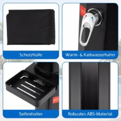 35L Solardusche mit Handbrause inkl. Abdeckung Gartendusche mit Ablage Pooldusche Schwarz
