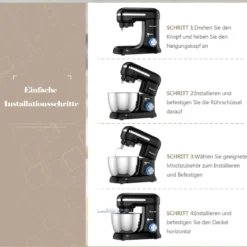 4,5 L Standmixer, 8-Gang-Küchenmaschine multifunktionaler elektrischer Küchenmixer mit Knethaken Schwarz