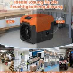 66 L/Tag Elektrischer Luftentfeuchter mit Ablaufschlauch & Pumpe Industrieller Bautrockner Orange
