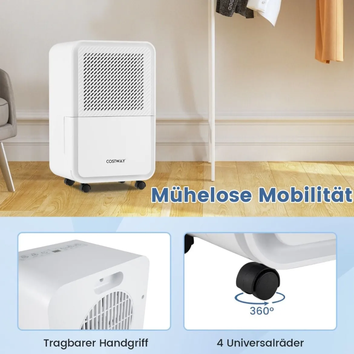 15 l/Tag Luftentfeuchter für Zuhause Raumentfeuchter mit 4 Modi & 24 Stunden Timer