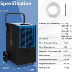 66 L/Tag Luftentfeuchter mit 24H Timer & Automatisches Abtauen Bautrockner