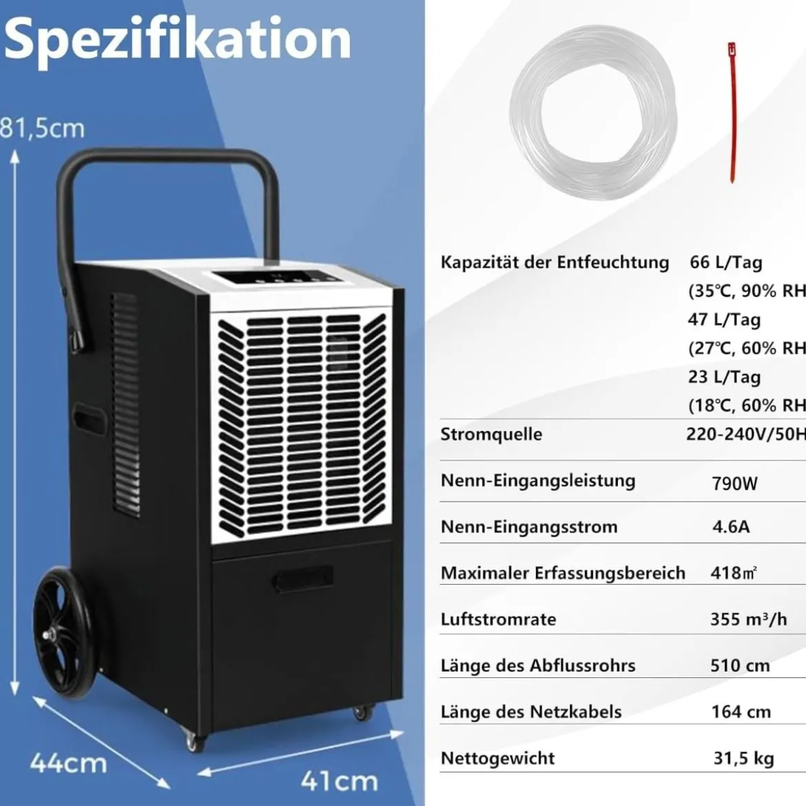 66 L/Tag Luftentfeuchter mit 24H Timer & Automatisches Abtauen & Speicherneustart
