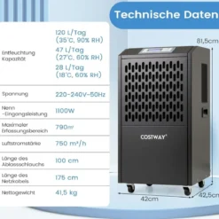118L/T Elektrischer Bautrockner mit Ablaufschlauch & Timer Gewerbe Luftentfeuchter Schwarz