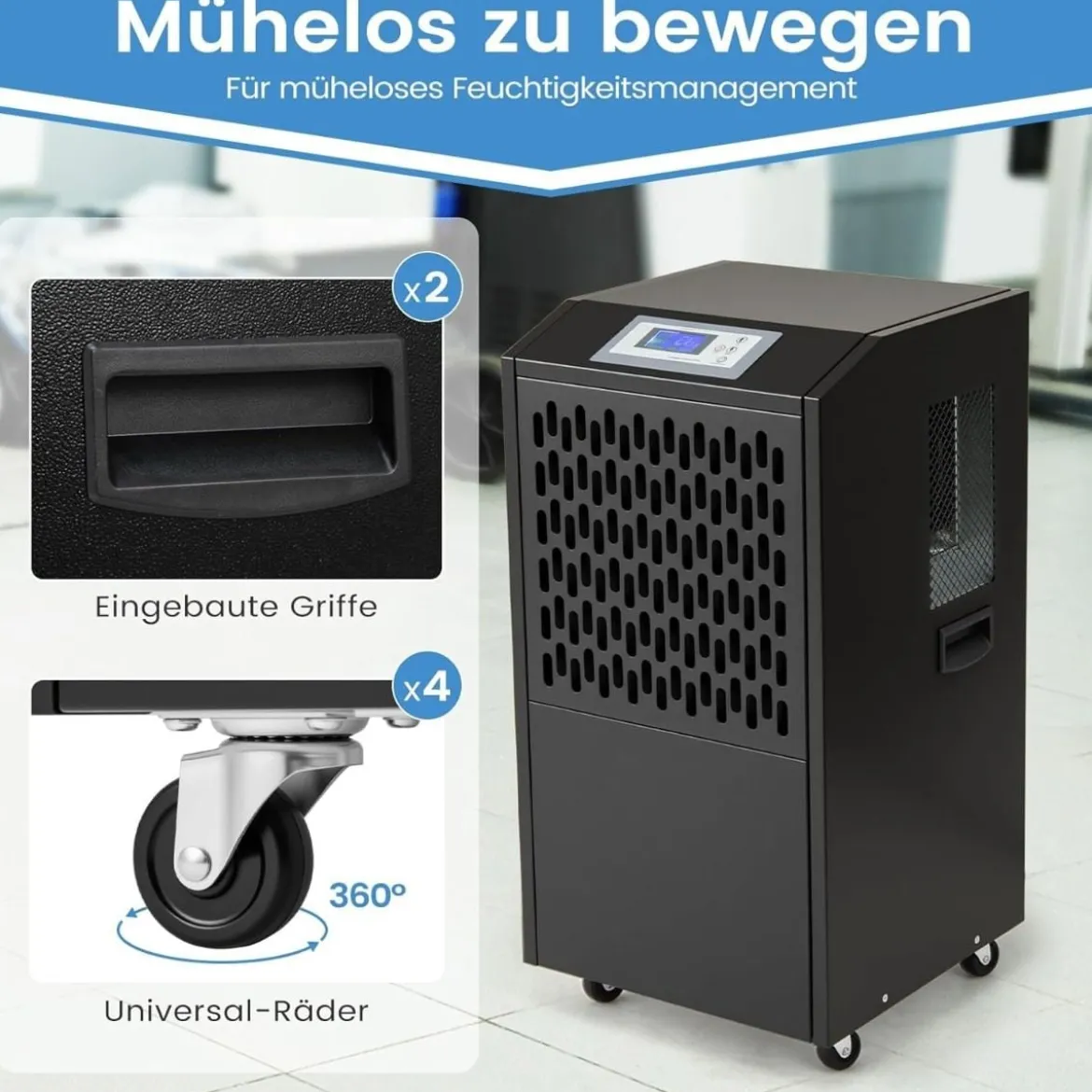 118L/T Elektrischer Bautrockner mit Ablaufschlauch & Timer Gewerbe Luftentfeuchter Schwarz