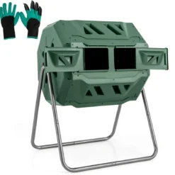 160L Trommel-Komposter Gartenkomposter Doppelkammer 360° drehbar 70 x 63 x 93 cm Grün