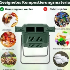 160L Trommel-Komposter Gartenkomposter Doppelkammer 360° drehbar 70 x 63 x 93 cm Grün