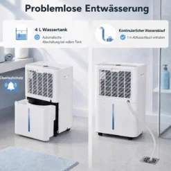 Luftentfeuchter 20L/Tag mit Rollen & 3 Entfeuchtungsmodi Tragbarer Lufttrockner mit Ablaufschlauch