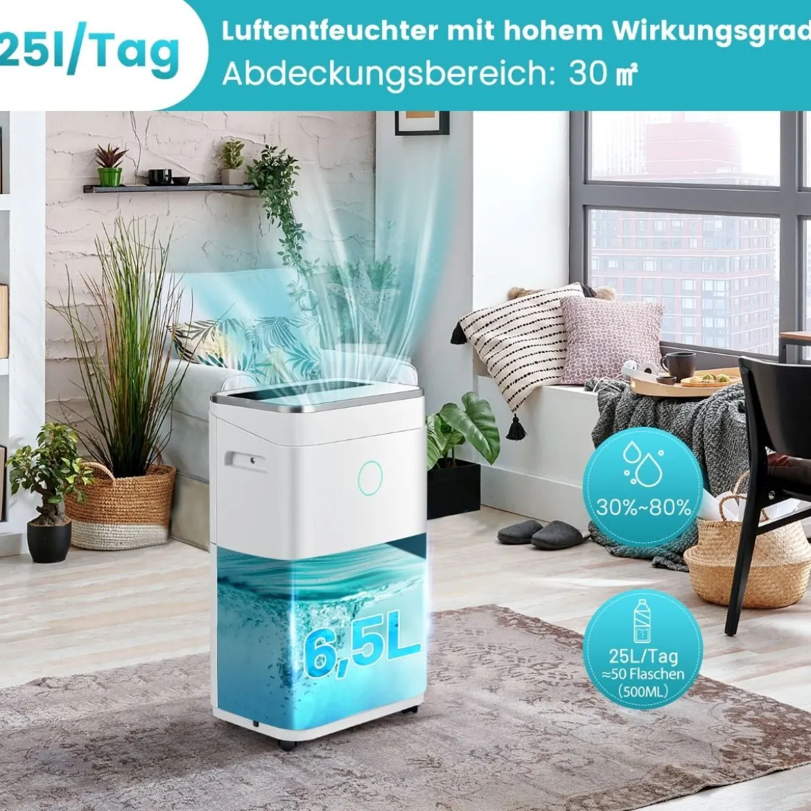 Luftentfeuchter Luftentfeuchter mit 6,5 L Wassertank fürbis zu 30 ㎡ 25 L / Tag