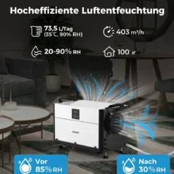 Luftentfeuchter mit 3 Modi & 24H Timer Bautrockner hängend 2 in 1 Industrie Trocknungsgerät Blau/Weiß 27-73 L/Tag