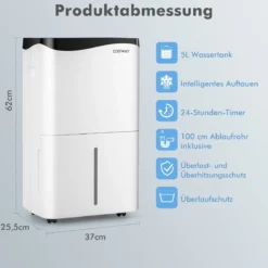 Luftentfeuchter Raumentfeuchter Mobile Entfeuchter elektrisch Dehumidifier 25L/24h Raumgröße ca.60m²
