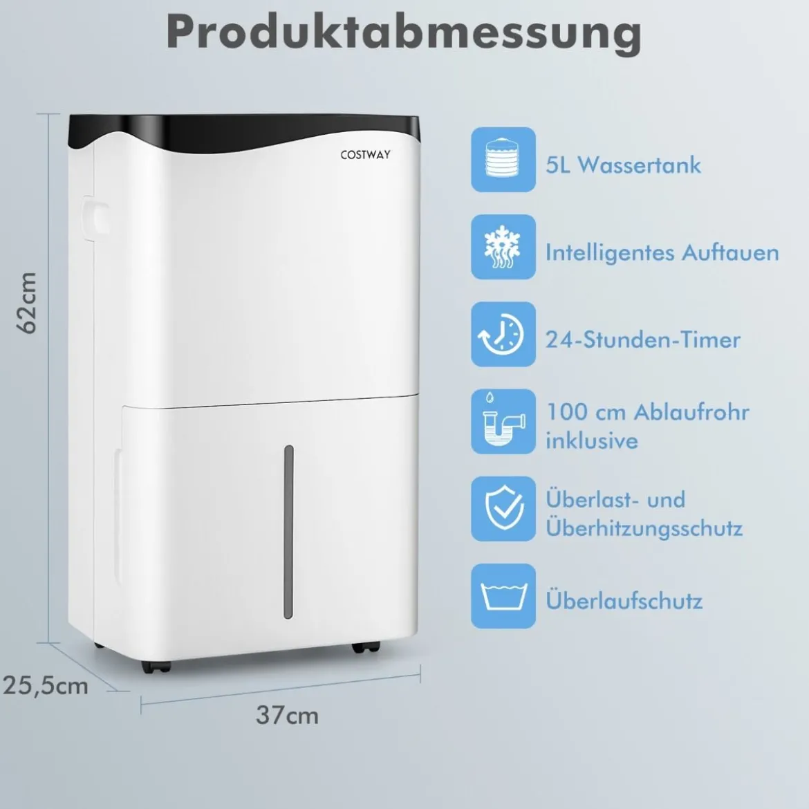 Luftentfeuchter Raumentfeuchter Mobile Entfeuchter elektrisch Dehumidifier 25L/24h Raumgröße ca.60m²
