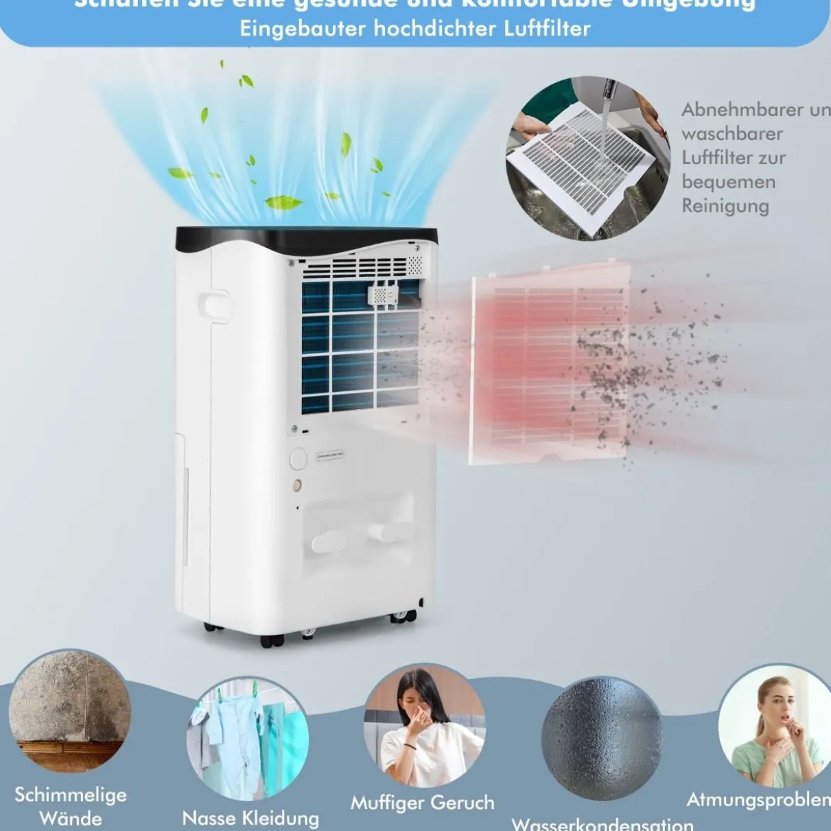 Luftentfeuchter Raumentfeuchter Mobile Entfeuchter elektrisch Dehumidifier 25L/24h Raumgröße ca.60m²