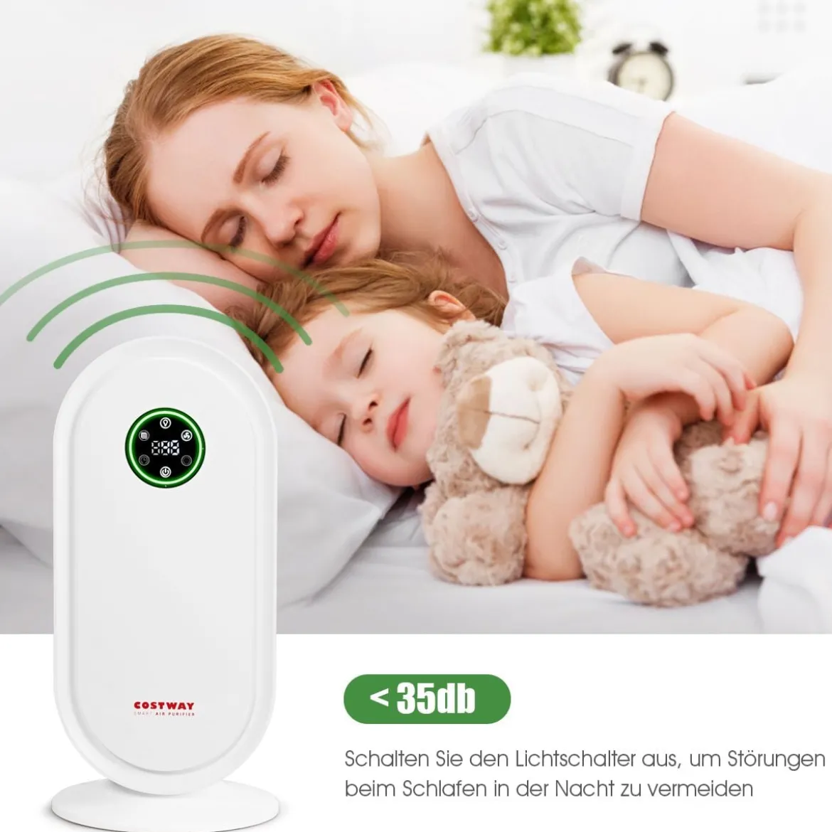 Luftreiniger HEPA-Filter Lufterfrischer Luftqualitätsmonitor Premium-Aktivkohlefilte Weiß 30 x 18 x 60 cm