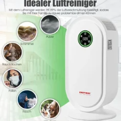 Luftreiniger HEPA-Filter Lufterfrischer Luftqualitätsmonitor Premium-Aktivkohlefilte Weiß 30 x 18 x 60 cm