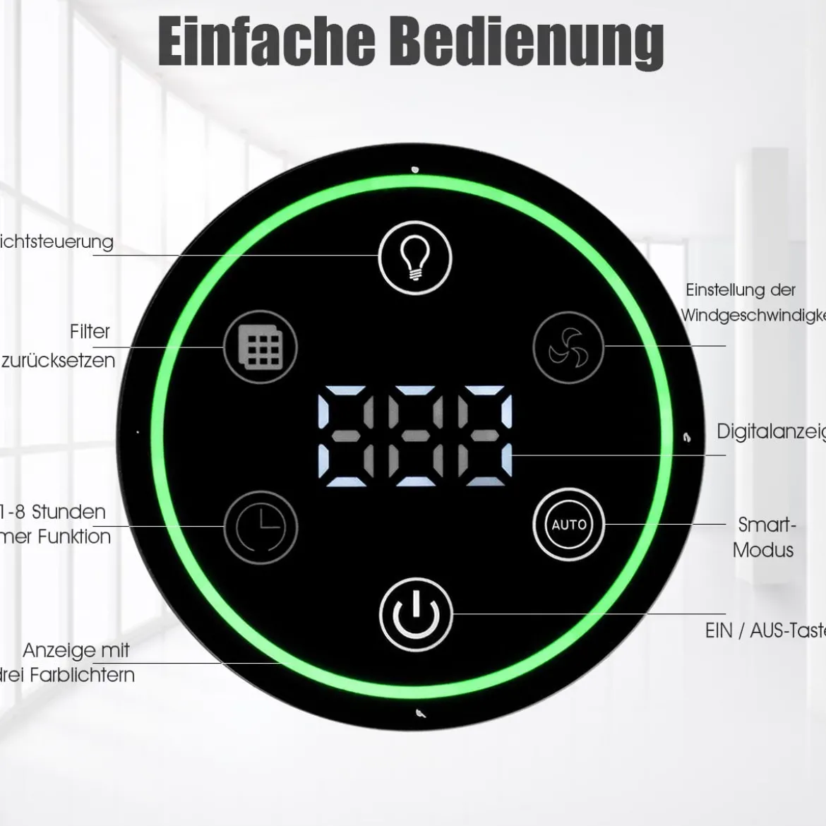Luftreiniger HEPA-Filter Lufterfrischer Luftqualitätsmonitor Premium-Aktivkohlefilte Weiß 30 x 18 x 60 cm