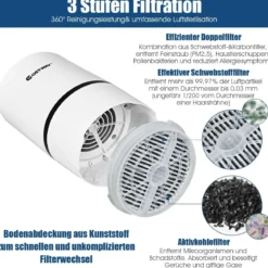 Luftreiniger 2-Stufen-Filterung Air Purifier Desktop-Luftfilter Weiß 13 x 13 x 19 cm
