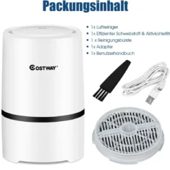 Luftreiniger 2-Stufen-Filterung Air Purifier Desktop-Luftfilter Weiß 13 x 13 x 19 cm