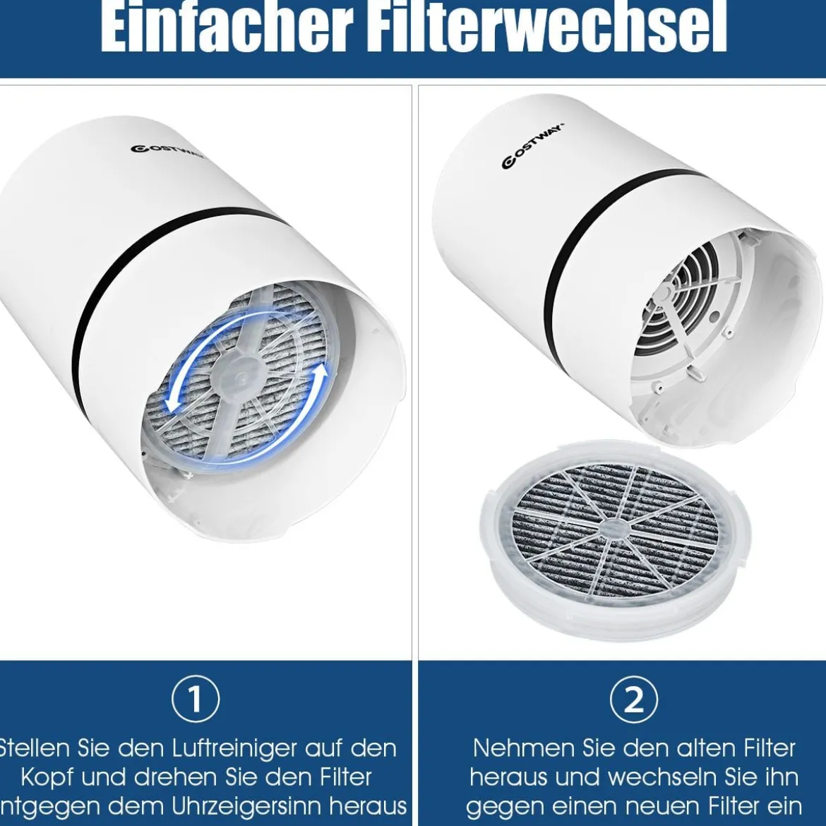 Luftreiniger 2-Stufen-Filterung Air Purifier Desktop-Luftfilter Weiß 13 x 13 x 19 cm
