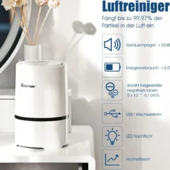 Luftreiniger 2-Stufen-Filterung Air Purifier Desktop-Luftfilter Weiß 13 x 13 x 19 cm