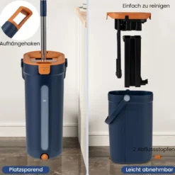 2,4L Wischmopp & Eimersystem mit Auswringfunktion mit 6er Set Wiederverwendbare Mikrofaser-Pads Blau