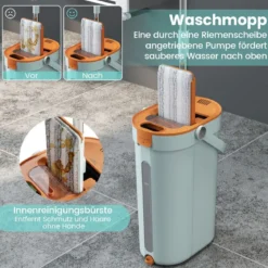 2,4L Wischmopp & Eimersystem mit Auswringfunktion mit 6er Set Wiederverwendbare Mikrofaser-Pads
