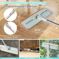 2,4L Wischmopp & Eimersystem mit Auswringfunktion & 2 Waschbaren Mikrofaser-Pads Grün