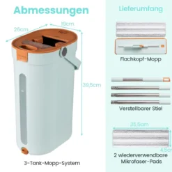 2,4L Wischmopp & Eimersystem mit Auswringfunktion & 2 Waschbaren Mikrofaser-Pads Grün