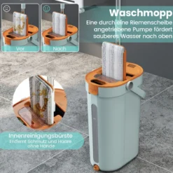 2,4L Wischmopp & Eimersystem mit Auswringfunktion & 2 Waschbaren Mikrofaser-Pads Grün