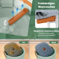 4L Wischmopp & Eimersystem mit Wringer & 360° Drehkopf Flacher Bodenwischmopp Grün