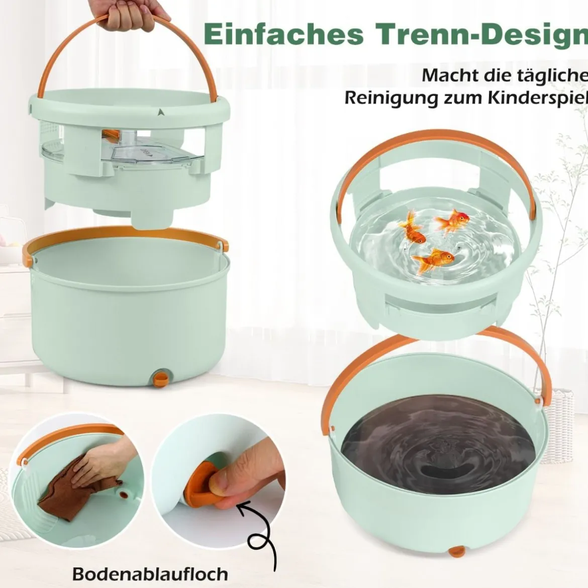 4L Wischmopp & Eimersystem mit Wringer & 360° Drehkopf Flacher Bodenwischmopp Grün