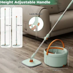 4L Wischmopp & Eimersystem mit Wringer & 360° Drehkopf Flacher Bodenwischmopp Grün