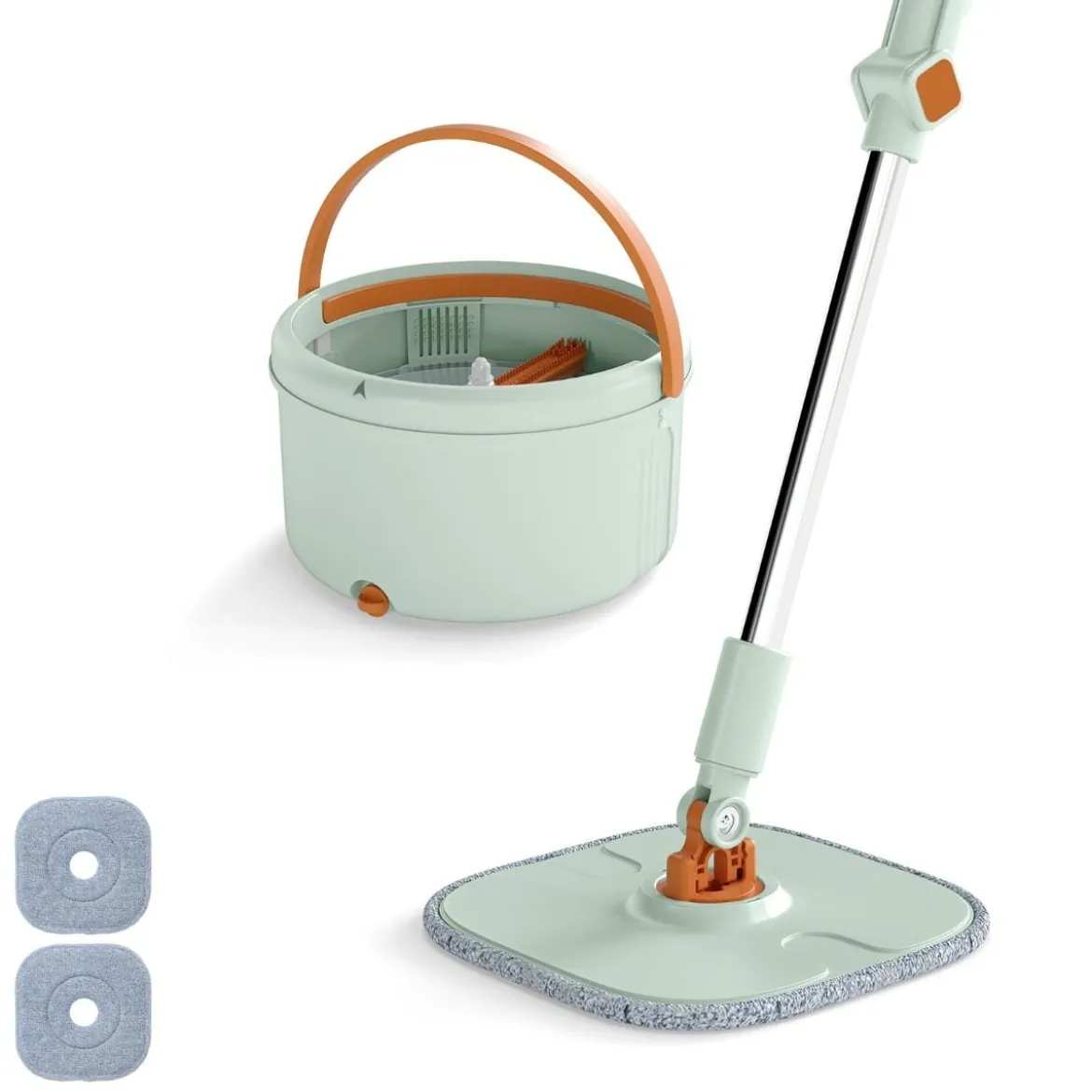 4L Wischmopp & Eimersystem mit Wringer & 360° Drehkopf Flacher Bodenwischmopp Grün