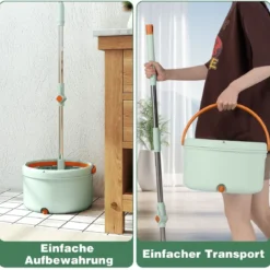 4L Wischmopp & Eimersystem mit Wringer & 360° Drehkopf Flacher Bodenwischmopp Grün