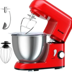 4L 1300W Standmixer Neigbarer Kopf Mixer Teigmaschine mit Edelstahl Rührschüssel 33,5 x 23,5 x 30,5 cm Rot