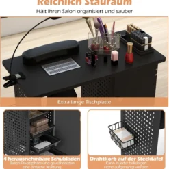 Manikürtisch mit 6 Rädern Nageltechniker Schreibtisch mit Staubbeuteln & Abzugsventilator