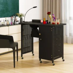 Manikürtisch mit 6 Rädern Nageltechniker Schreibtisch mit Staubbeuteln & Abzugsventilator