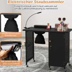 Manikürtisch mit 6 Rädern Nageltechniker Schreibtisch mit Staubbeuteln & Abzugsventilator