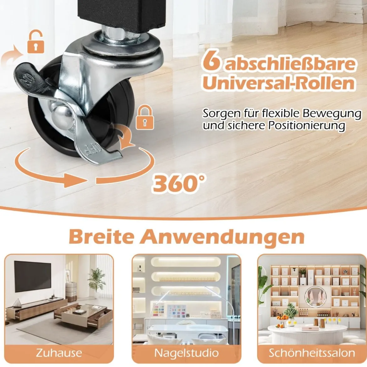 Manikürtisch mit 6 Rädern Nageltechniker Schreibtisch mit Staubbeuteln & Abzugsventilator