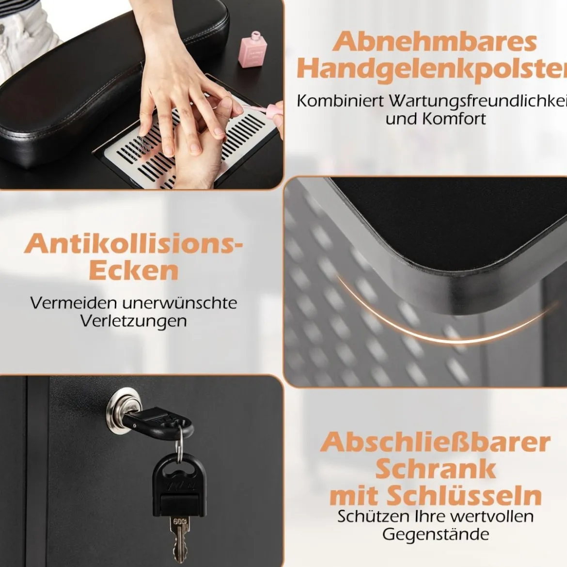 Manikürtisch mit 6 Rädern Nageltechniker Schreibtisch mit Staubbeuteln & Abzugsventilator