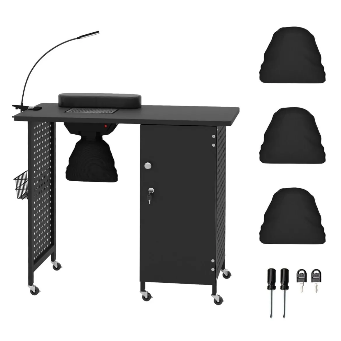 Manikürtisch mit 6 Rädern Nageltechniker Schreibtisch mit Staubbeuteln & Abzugsventilator